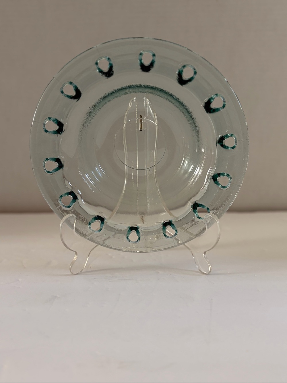 Vintage Spanish Recycled Glass 8x2 Ribbon Bowl Reticulated Cutout Rim Green Tint